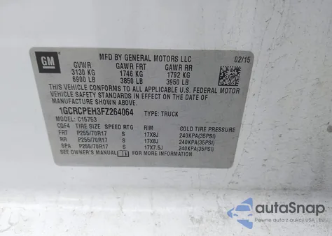 2015 Chevrolet Silverado 1500 Ls из США, поврежденный, VIN 1GCRCPEH3FZ264064